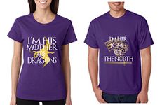 ALLNTRENDS Couple T Shirt I'm His Mother of Dragons Her King of North (Womens M Mens XL, Purple)