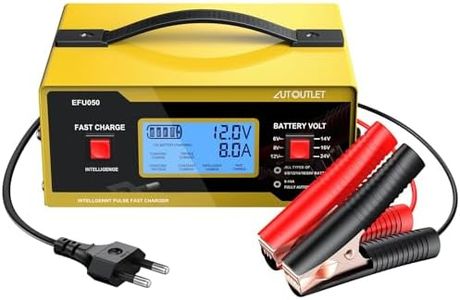 AUTOUTLET Upgraded 6/8/12/14/16/24V Battery Charger Automotive Smart Car Battery Charger and Trickle Maintainer 0-10A Fully Automatic with Cable Clamps