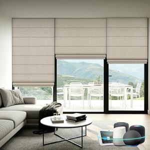 Aprilsmart Motorized Roman Shades,Compatible with Apple HomeKit Alexa Google Home- Voice and app Control,Motorized Roller Shades 100% Blackout Custom Size (Blackout Safari Dove-214)