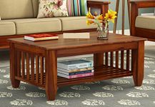 AASALIYA Wooden Center Coffee Table with Storage | Solid Sheesham Wood Centre Table for Living Room, Drawing Room & Office | Honey Finish