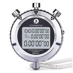Metal Stopwatch,1/100 Seconds Timing 100 Pcs Memories Daily Waterproof Electronic Chronograph Timer for Soccer Football Baseball Outdoor Sports