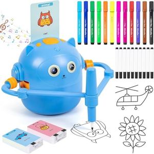 PTEROMYS Drawing Robot for Kids, Interactive Educational Drawing Robot for Kids, Magic Painting Robot Toy with 100 Word Cards & 16 Color Pens for Girls and Boys Age (Dark Blue)