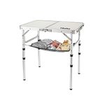 Adjustable Height Camping Table with Mesh Layer, 23.6" x 15.7" Portable Folding Camp Tables with Aluminum Legs for Outdoor Camp, Picnic, Beach, Backyard, Tailgate Cooking, 3 Heights