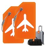 Luggage Tag Set, 2 Pack Flexible & Bright Silicone Suitcases Tags for Travel Luggage Identifier with Name ID Cards & Stainless Steel Loops for Secure Fastening (Orange)