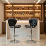 Decor & More Bar Stool | Modern Height Adjustable Bar Chairs for Home | 360 Degree Swivel Seat Top | Bar Chair for Home Kitchen with Footrest | Bar Stools Set of 2 (Metal) - Black