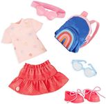 Glitter Girls – 14-Inch Doll Clothes – 7pcs School Outfit – Colorful Skirt & Accessories – Rainbow Backpack & Glasses – 3 Years + – A+ Fashion