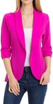 MINEFREE Women's 3/4 Ruched Sleeve Lightweight Work Office Blazer Jacket (S-3XL), Berry, Large