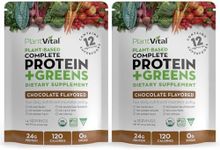 Plantvital Vegan Protein Powder Plant Based - Organic Protein Powder Chocolate - 24g/0g Sugar, 18 Superfoods, Probiotics, Raw Cocoa, Pea, Gluten-Free, Keto-Friendly, 48oz