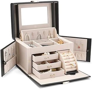 vlando en simili cuir Boîte Bijoux Organisateur – Collier Femme – Présentoir de bague anneau Vintage Coffret cadeau, noir, Black-Cross Pattern