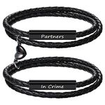 Couple Bracelets for Women Gifts for Men Wedding Anniversary Birthay Gifts for Boyfriend Girlfriend Matching Bracelet 2pcs Engraved Promise Leather Gift Christmas Jewelry, Metal, no gemstone