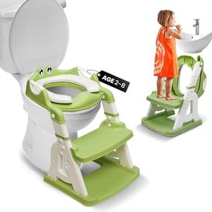 BAMBINAO 2-in-1 Potty Training Seat: Toddler Potty Training Toilet, Toddler Step Stool for Boys Girls! Potty Training Seat with Splash Guard, Anti Slip Pad & 5 Levels Height Adjustments! (Green)