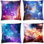 Throw Pillow Galaxy Pillow Covers Universe Pillowcase，Space Pillowcase Nebula pillows Filled with colorful Stars，for Sofa Bedroom or outdoor Decor (4pcs，Linen,Double-sided Printed Design，18x18 Inches)