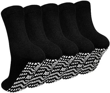 Artfasion No Slip Grippy Socks: Non Skid Grip Socks for Men Women Anti Slip Socks with Grippers for Seniors Hospital Yoga Black 5 Pairs Size 10-13