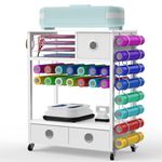 Yumkfoi Craft Cart Compatible with Cricut Machine and Vinyl Roll, Organization and Storage Cart with Drawers, Hooks and Height Adjustable Shelf, Rolling Storage Cart and Workstation for Accessories