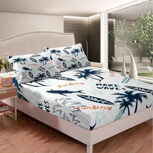 Feelyou Tropical Hawaii Beach Vacation Style Bedding Set for Boys Teens Kids Bedroom Child Surfing Sports Theme Fitted Sheet,Ocean Theme Bed Sheet Set Marine Life Sea Decor 3 Pcs Queen Size