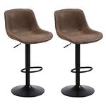 Ermnois Bar Stools Set of 2, Swivel Counter Height Barstools with Back, Adjustable Modern Bar Chairs, Tall Armless PU Leather Kitchen Island Stool, Brown, 8005DBR