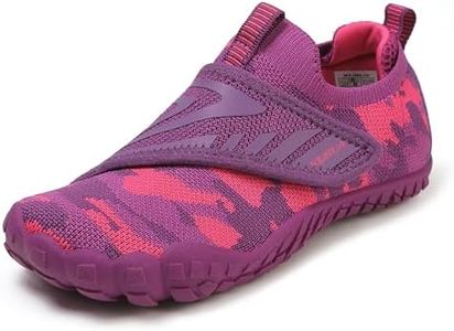 KUBUA Kids Barefoot Shoes for Boys Girls Tennis Sneakers Outdoor Hiking Athletic Sports School Gym Training Trekking Adjustable Strap Flexible Flat Toddler Shoe Purple 10.5 Little Kid