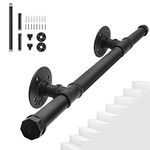 BQKOZFIN 3.3FT/1M Metal Stairs Handrail, Wall Balustrade Non-Slip Industrial Iron Pipe Hand Railing, Wall Mount Support Step Baluster for Indoor Outdoor Stairs Hospitals Bathrooms Yards (Black)