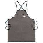 SYWS Heavy Duty Waxed Canvas Tool Gardening Apron - Adjustable M to XXL with Pockets for Men Women Workshop, DIY, Woodwork, Carpenters, Artists - Water Resistant - Grey