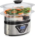 Hamilton Beach Digital Electric Food Steamer & Rice Cooker for Quick, Healthy Cooking for Vegetables and Seafood, Stackable Two-Tier Bowls, 5.5 Quart, Black & Stainless Steel