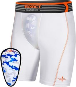 Exxact Sports Mens Compression Shorts with Soft Athletic Cup for Baseball Football Hockey, Mens Cup Underwear with Cup - (A2XL, White)