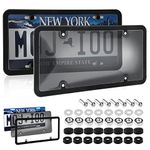 2 Pack Car Smoked License Plate Covers Frame Shield Combo - Unbreakable License Plate Tinted Cover Novelty Fits All Standard US Plates,Bubble Design License Plate Holder with Screws & Caps(Black)