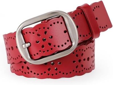 JASGOOD Women's Hollow Flower Genuine Leather Belt for Jeans Pants Wide Belt for Ladies