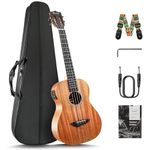 Caramel CB402 All Solid Mahogany Baritone Acoustic Electric Ukulele with Truss Rod with D-G-B-E Strings & free G-C-E-A strings, Padded Gig Bag, Strap and EQ cable