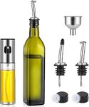 Epzia Olive Oil Dispenser 17 OZ and Oil Sprayer Bottle 100 ML for Cooking Set - Green Oil and Vinegar Cruet Bottle Set for Kitchen - Glass container with Drip-Free Stainless Steel Spout