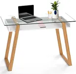 bonVIVO Massimo Small Desk - 43 Inch, Modern Computer Desk for Small Spaces, Living Room, Office and Bedroom - Study Table w/Glass Top and Shelf Space - White
