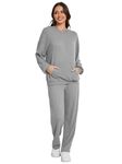 SotRong Womens Waffle Knit Leisure Suits 2 Piece Wide Leg Lounge Wear Sets Matching Clothing Set Travel Airport Coord Outfits Comfy Homewear Sleepwear Nightwear Grey S
