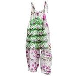 J-15 Lime Green Christmas Tree Graphic Loose Fit Jumpsuits for Women Happy Festival Christmas Overall Flare Bell Bottom Bootcut Overalls Pants One Piece Women 2024 Clothing Trendy SK L