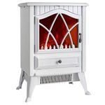 VonHaus Electric Stove Heater 1800W – Indoor Log/Wood Burner/Burning Effect, Free Standing Fire, Portable Fireplace, LED Flame, 2 Heat Settings, Adjustable Thermostat, White – H52 x W38 x D26cm