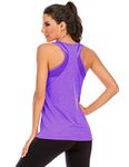 Nekosi Women's Workout Gym Tank Tops Yoga Sports Vest Loose Fit Sleeveless Mesh Backless Running Activewear Purple Small