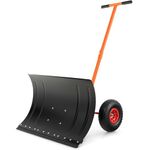COSTWAY Snow Shovel with Wheels, 74cm Wide Blade Manual Snow Pusher with Adjustable Handle & Shovel Angle, Exchangeable Anti-slip Strip, Versatile Hand Shovels for Leaves, Soil