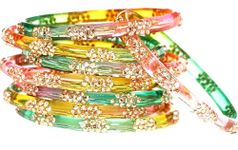 Swara Creations Multi Color Bangles for Women/Studded with Silver stonework (8Pcs)(SKU265)