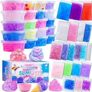 Crystal Unicorn Slime Kit for Girls 4-12, All-in-one Set Butter Slime ,Glimmer Crunchy Slime, Galaxy Slime,Foam and Jelly Beans Slime Suitable for Kids Education, Party Favors and Birthday Gifts