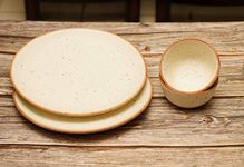 Freakway Handcrafted Ceramic Stoneware Cream White Dinner Plates 10 Inches with Serving Bowl Set of 4 Pieces | 2 Dinner Plates with 2 Bowls | Dishwasher & Microwave Safe - Off White