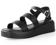 Ankis Platform Sandals for Women Two Bands Open Toe Heeled Sandals with Adjustable Ankle Strap Comfort and Lightweight Wedge Shoes in Summer, Black Pu, 7 UK