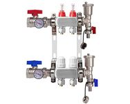 2-Branch Radiant Heat Manifold,Stainless Steel PEX Manifold with Compatible Outlets for Hydronic Radiant Floor Heating (1/2" Adapters included)