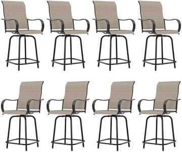 UDPATIO Outdoor Swivel Bar Stools Set of 8,Outdoor High Bistro Stools with Waterproof Textile Fabric,Armrest,Footrest,All Weather Bar Height Patio Chairs for Poolside, Garden, Backyard,Brown
