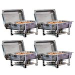 Tiger Chef 8 Quart Full Size Stainless Steel Chafer Dishes Set with Water Pan, Food Pan, Lid, Food Warmer Buffet Server 8 Quart Chafer with Disposable Pans (4, Full Size)