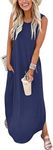 (Large, Blue) - ANRABESS Women's Casual Loose Pocket Long Dress Sleeveless Split Maxi Dresses