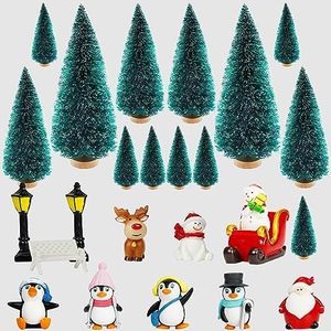BELLE VOUS Pack de 24 Figuras Miniatura Decoracion Navidad - Mini Adornos de Navidad, Árboles Manualidades Jardín de Hadas, Casa de Muñeca - Incluye Papá Noel, Muñeco de Nieve, Pingüinos y Árboles