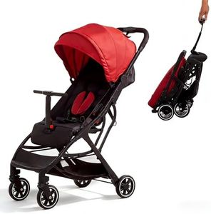 Lightweight Travel Stroller - Compact Umbrella Stroller for Airplane, One-Hand Folding Baby Stroller, Newborn Infant Stroller w/Adjustable Backrest/Footrest/Canopy/T-Shaped Bumper (red)