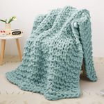 Mooreeke Chunky Knit Blanket 30"x40" Aqua Blue Soft Washable Chenille Throw Blanket Cozy 100% Handmade Crochet Blankets with Jumbo Chenille Yarn for Couch Bed Sofa Room Decor