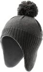 Tough Headwear Boys & Girls Ear Flap Beanie - Fleece Lined Beanie Kids, Toddler Winter Hat, Pom Pom Beanie Toddler Knit Cap Dark Grey