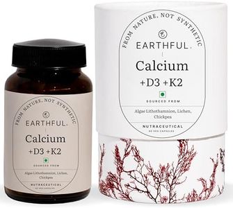 Earthful Calcium Magnesium Capsules | 100% Plant, Non-Synthetic | Bone Health Support with Vitamin D3 & K2 | 60 Capsules for Stronger Bones & Joint Relief | Clean Formula, No Additives
