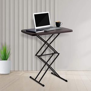 Supreme Scissor Height-Adjustable Rectangular Multi-Purpose Contemporary Plastic Folding Table for Home | Office | Laptop Table (Globus Brown)
