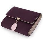 UTO Purses for Women Mother Mum RFID Blocking Ladies Wallets Card Cases Money Organisers Zipper Coin Pocket 6 Slots Leaf Pendant Faux Leather Dark Purple